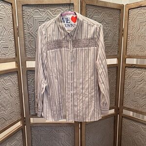Etcetera Gray Striped Button Down Shirt